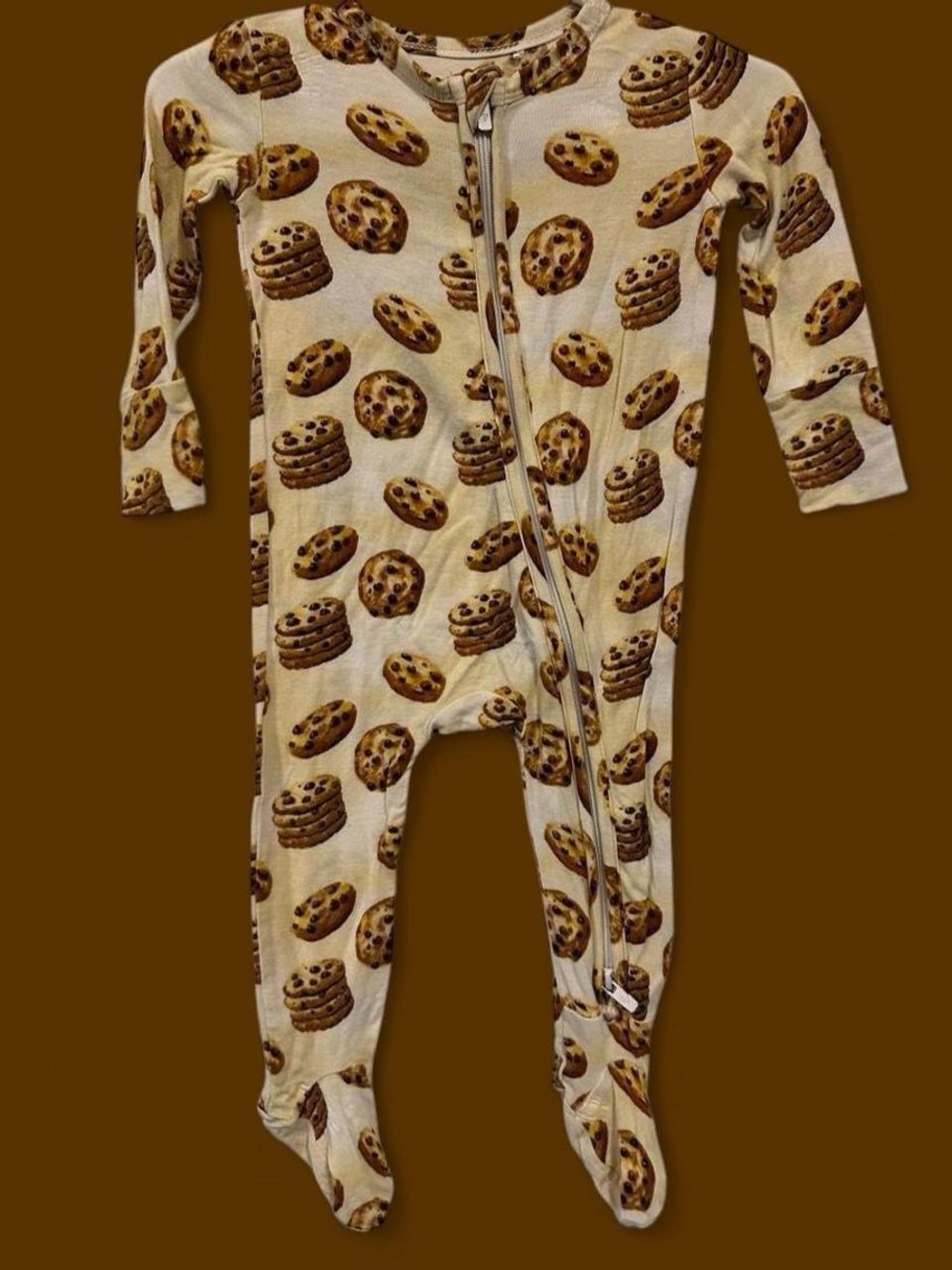 Posh Peanut Beige Cookie-Print Footed One-Piece